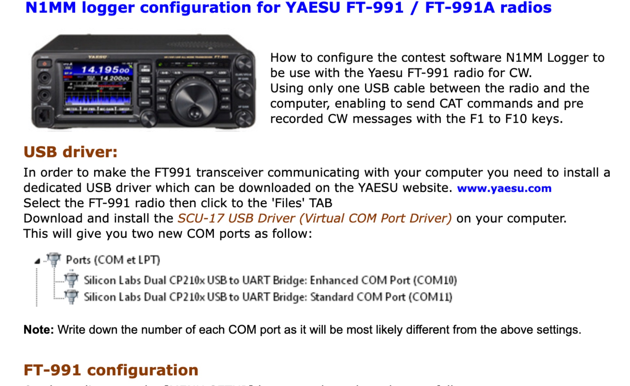 N1MM Logger+ Setup for FT-991 Transceiver