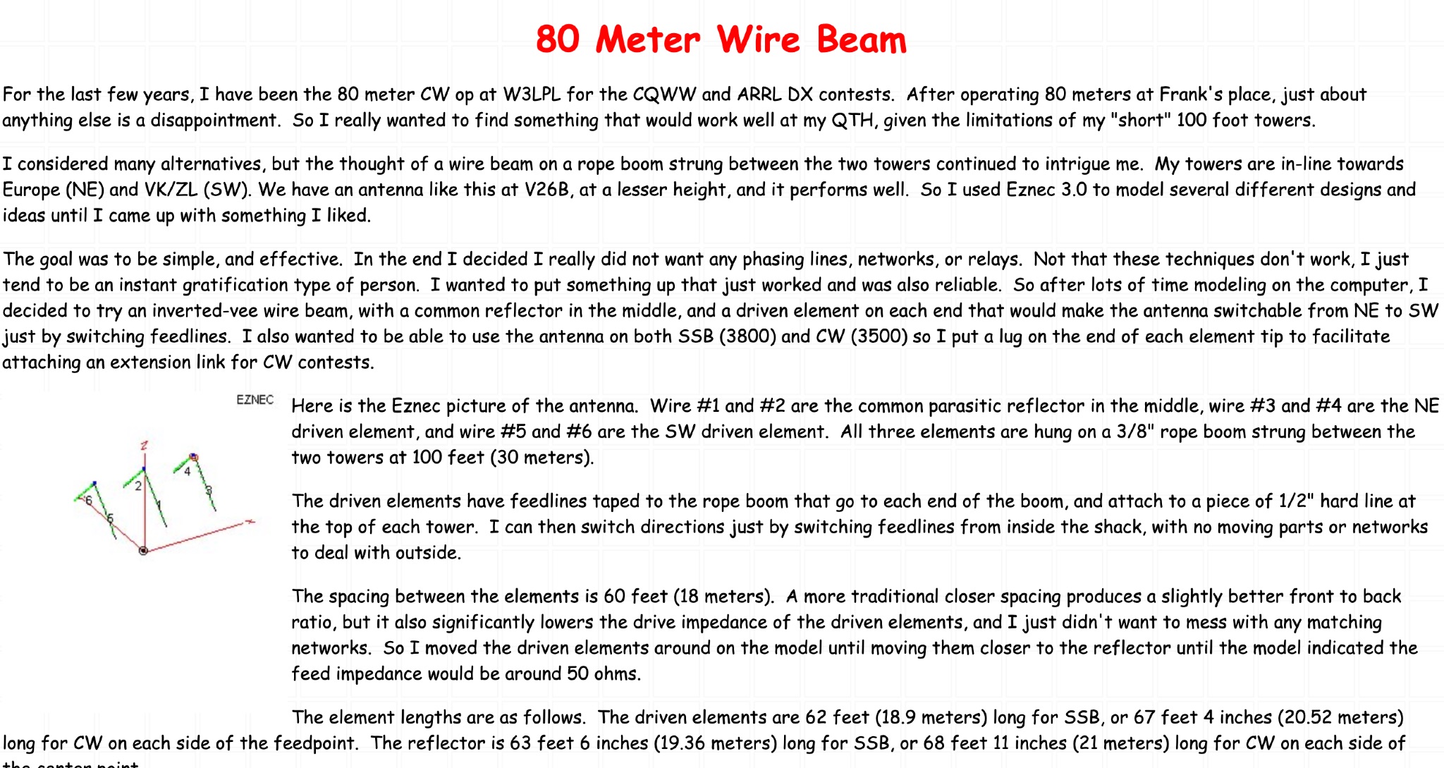 Design of an 80 M Inverted-V 3 elem. Wire Beam Antenna