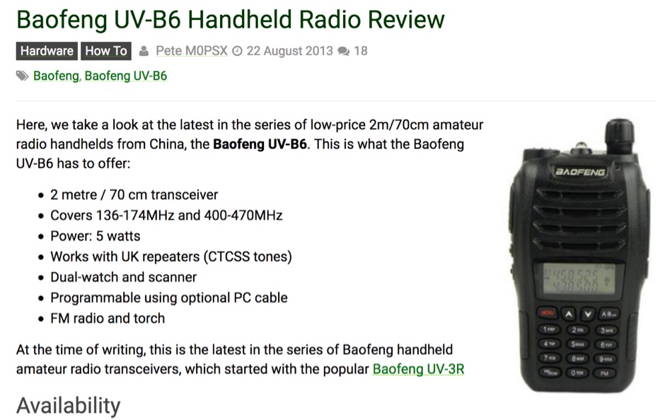Baofeng UV-B6 Handheld Radio Review