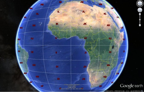 Snapshot of Google Earth Grid Square Locator showing the key part of the resource