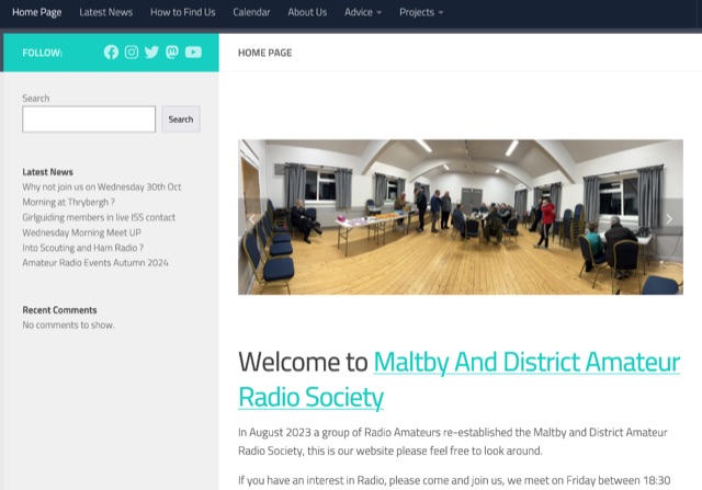 Snapshot of Maltby & District Amateur Radio Society  showing the key part of the resource