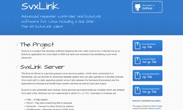 Snapshot of SvxLink official project page showing the key part of the resource