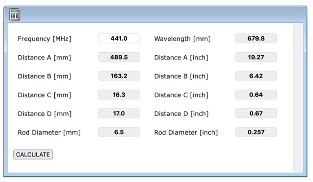 Snapshot of J-Pole Antenna Online Calculator showing the key part of the resource