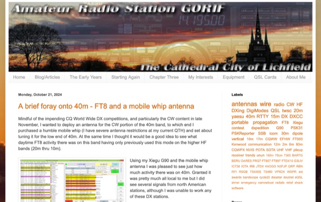 Snapshot of Amateur Radio Station G0RIF showing the key part of the resource