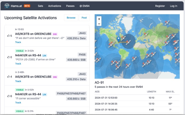 Hams.At Upcoming Satellite Passes and Activations