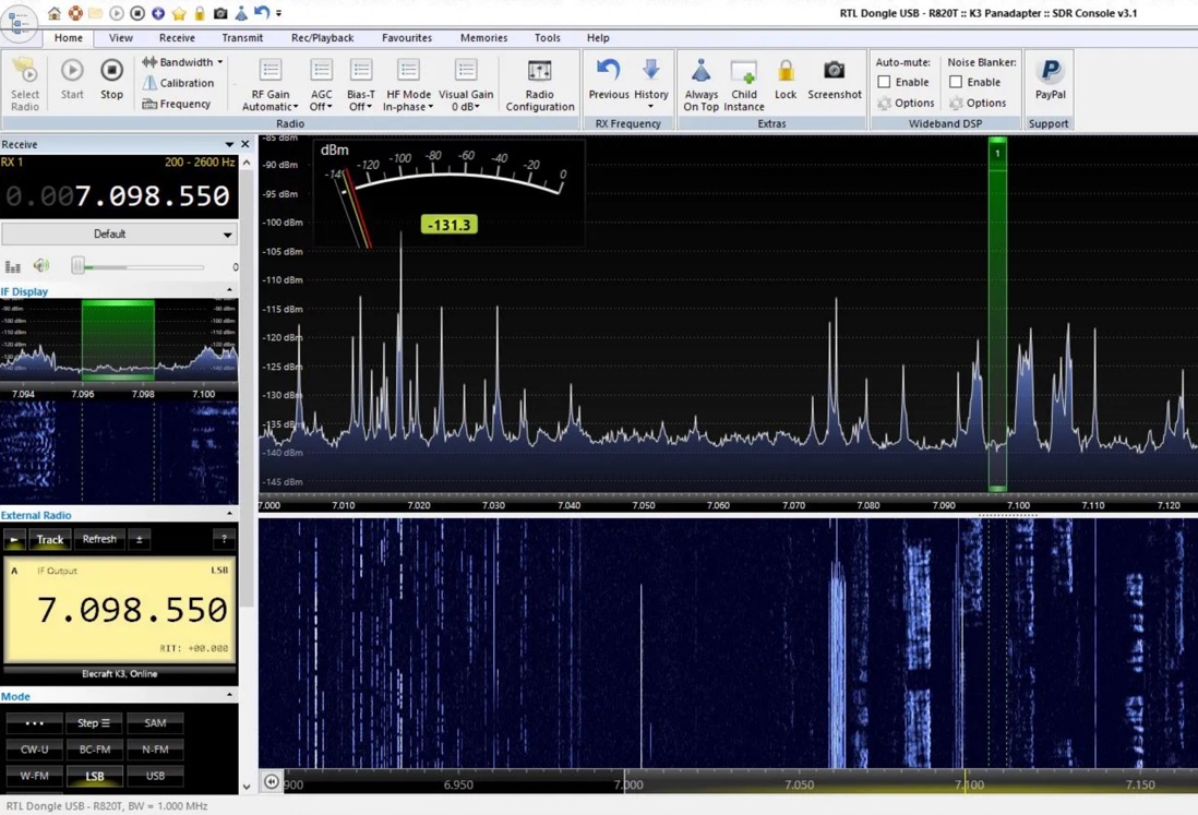 K3 Panadapter with NooElec Upconverter and SDR