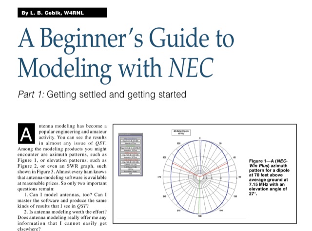 Snapshot of Guide to Antenna Modeling with NEC by W4RNL showing the key part of the resource