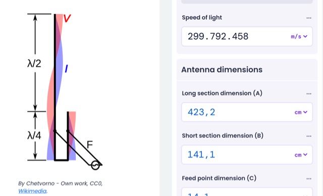 Snapshot of J-Pole Antenna Calculator showing the key part of the resource