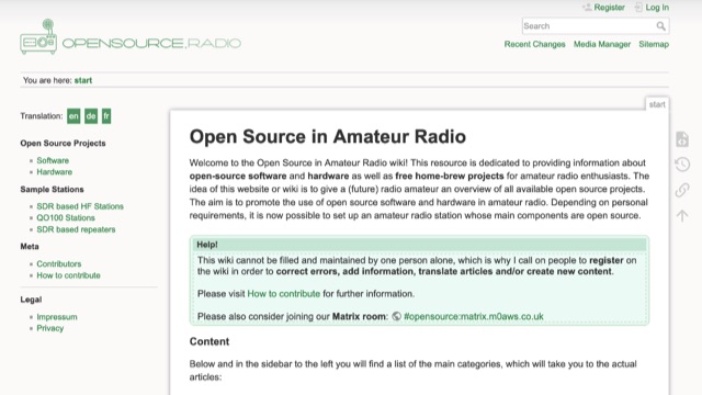 Snapshot of Open Source in Amateur Radio showing the key part of the resource