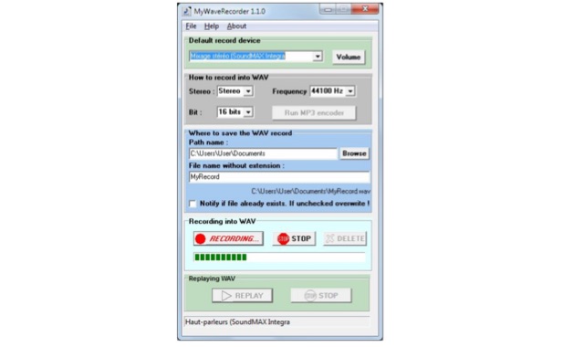 Snapshot of MyWaveRecorder showing the key part of the resource