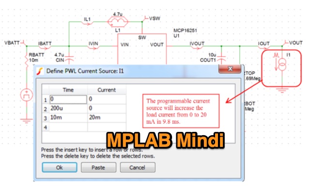 Snapshot of MPLAB Mindi Analog Simulator showing the key part of the resource