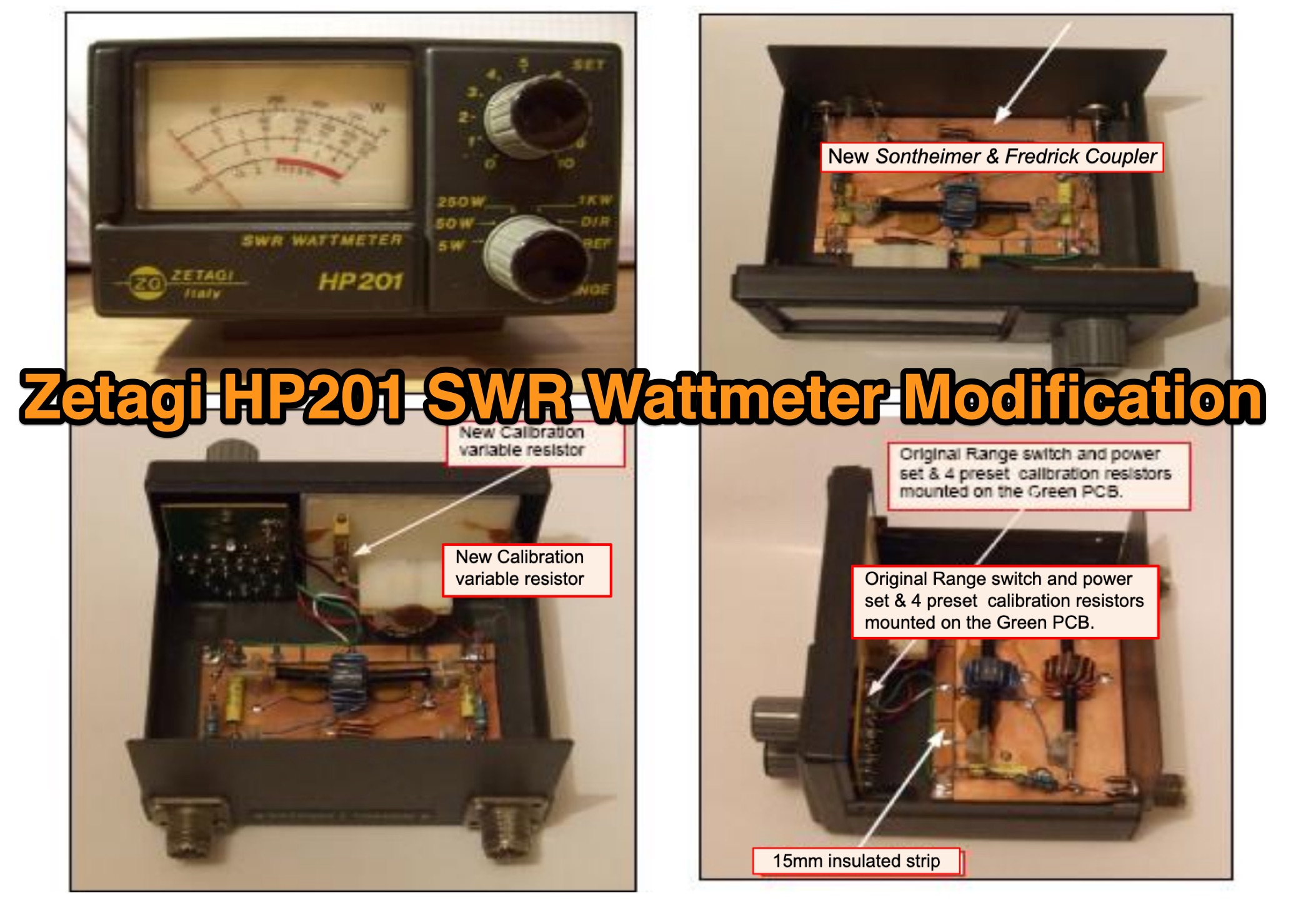 Snapshot of Zetagi HP201 SWR Wattmeter Modification for HF Amateur Radio Bands showing the key part of the resource