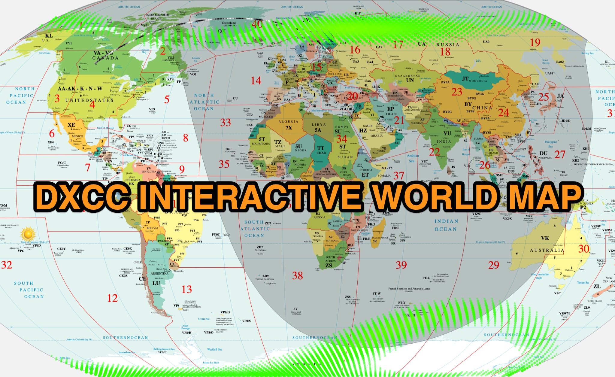 Snapshot of DXCC Interactive World Map  showing the key part of the resource