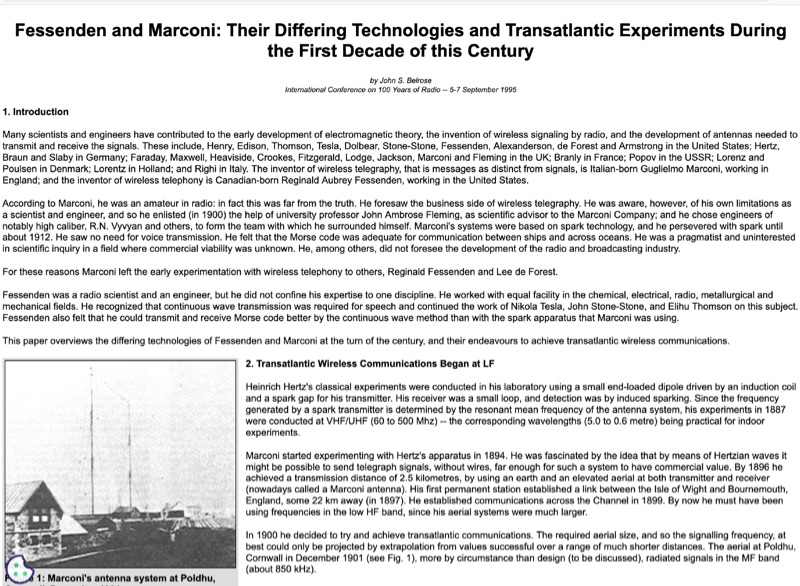 Fessenden and Marconi: Early Radio Technologies and Transatlantic Experiments