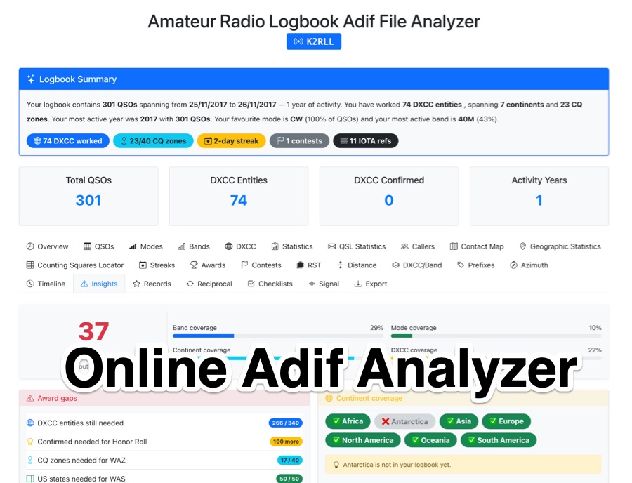 Amateur Radio Logbook Adif File Analyzer