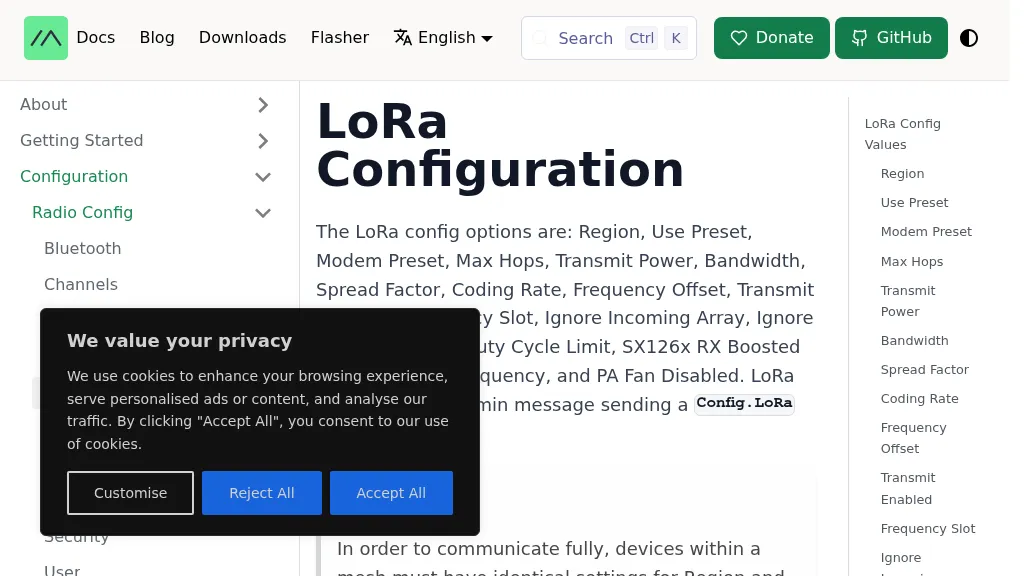 Meshtastic LoRa Configuration Options and Regional Settings