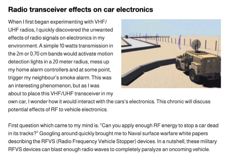 Radio Transceiver Effects on Car Electronics